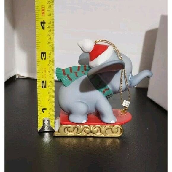 Vtg Grolier Disney Dumbo On Sled Flying Elephant Ornament Porcelain Treasures - Picture 8 of 9